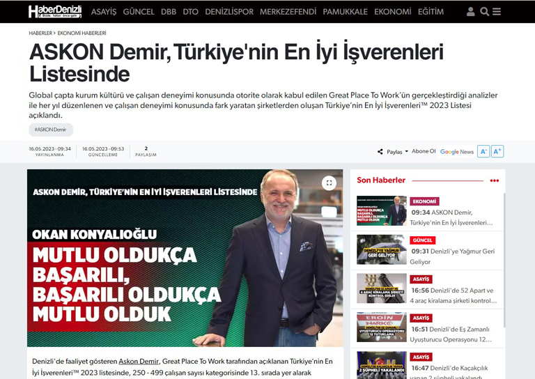 Askon Demir, Türkiye'nin En İyi İşverenleri Listesinde