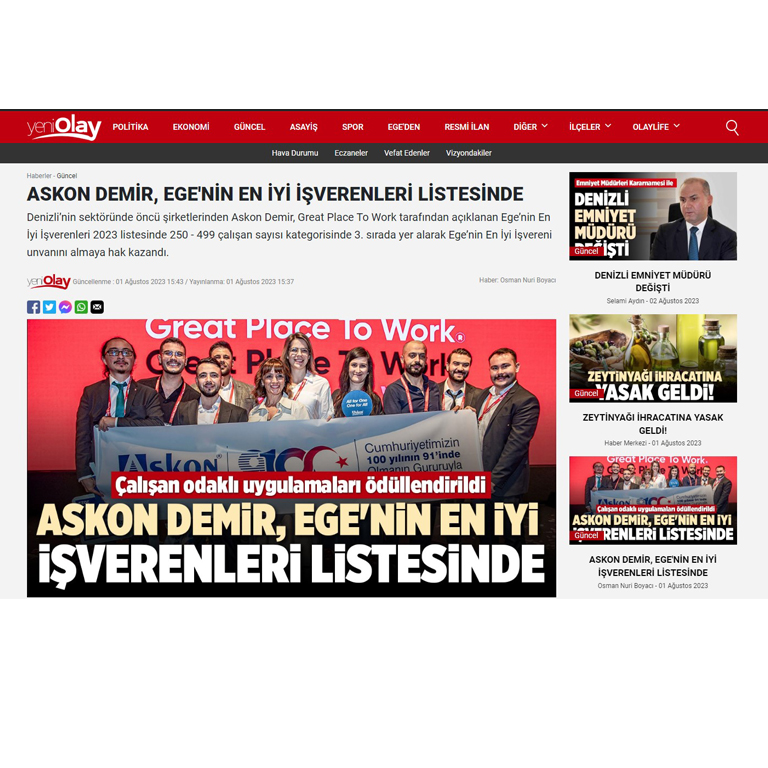 Askon Demir, Ege'nin En İyi İşverenleri Listesinde